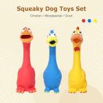LLSPET Dog Squeaky Toys 3 Pcs Rubber Chicken Dog Toy, Squeaking Fun Chew Toy for Dogs Indoor and Outdoor Interactive Toys for Medium and Large Breeds 7.9 inch