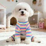 BAEJMJK Striped Dog Pajamas Stretchy Cute Four-Legged Boy Girl Dog Clothes with Sleeves Comfortable Dogs Jumpsuit Colorful Pet Puppy Outfits Apparel for Small Medium Dogs Cats(Pink,Pink,X-Small)