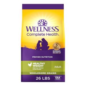 Wellness Complete Health Dry Dog Food with Grains, Natural Ingredients, Made in USA with Real Meat, All Breeds, For Adult Dogs (Healthy Weight - Chicken & Potatoes, 26-Pound Bag)