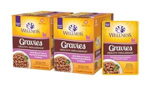 Wellness Healthy Indulgence Gravy Adult Wet Cat Food, Natural, Protein-Rich, Grain Free, 3 Ounce Pouch, 24 Pack, (Tuna & Mackerel)