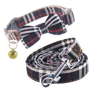 Yizepet Dog Collar and Leash Set-Plaid Puppy Collar with Bow Tie - Adjustable pet Collar for Dogs with Bell, Stylish Pattern for Small Medium or Large Boy and Girl Dog