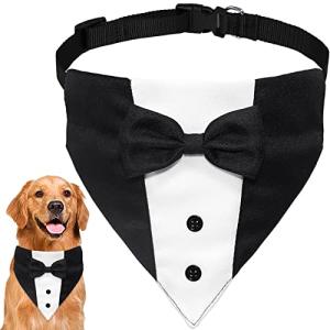 GOYOSWA Dog Tuxedo Suit Wedding Bandana Collar with Bow Tie, Adjustable Formal Dog Tux, Engagement Birthday Tuxedo for Small Medium Large Dogs Pets (Large: Neck 15”-25”)