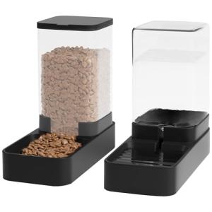 Wefeedy Automatic Cat Feeder and Water Dispenser in Set with Pet Food Bowl,Gravity Dog Waterer and Food Feeder for Small Medium Dog Cat Puppy Kitten Large Capacity(3.3L,Black)