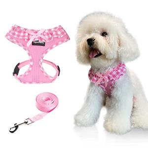 SuperBuddy Upgraded Soft Mesh Dog Harness, Super Breathable Lightweight Pet Harnesses for Puppy Dogs Outdoor Walking, Pink Dog Harness and Dog Leash Set Packing -XSmall