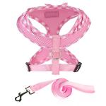 SuperBuddy Upgraded Soft Mesh Dog Harness, Super Breathable Lightweight Pet Harnesses for Puppy Dogs Outdoor Walking, Pink Dog Harness and Dog Leash Set Packing -XSmall