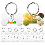 Hotop 16 Pieces Sublimation Blank Dog Tags Aluminum Bone Shaped Pet Name ID Tags Double Sided with 16 Pieces Key Rings for Dogs and Cats