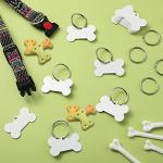 Hotop 16 Pieces Sublimation Blank Dog Tags Aluminum Bone Shaped Pet Name ID Tags Double Sided with 16 Pieces Key Rings for Dogs and Cats