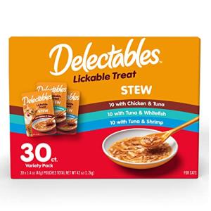 Hartz Delectables Stew Lickable Wet Cat Treats for Adult & Senior Cats, Variety Pack, 30 Count