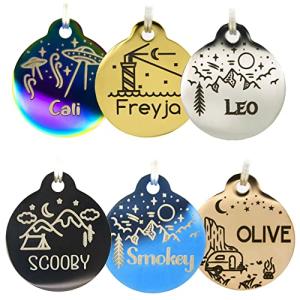 Personalized Dog Tag with 5 Lines of Custom Deep Engraved Durable Stainless Steel Pet ID Name Tag Designer Regular Size Round