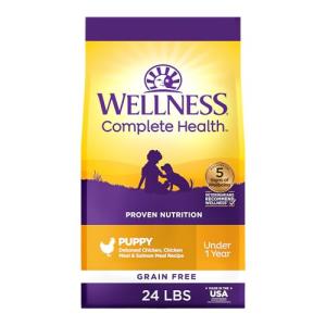 Wellness Complete Health Puppy Dry Dog Food, Grain Free, Natural, Chicken & Salmon Recipe, (24-Pound Bag)