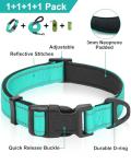Dynmeow Reflective Dog Collar and Leash Set, 6FT Strong Climbing Rope Leash with Padded Handle, Adjustable Pet Collar with Soft Neoprene Padding for Large Dogs, Teal, L