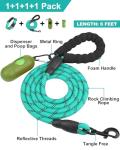 Dynmeow Reflective Dog Collar and Leash Set, 6FT Strong Climbing Rope Leash with Padded Handle, Adjustable Pet Collar with Soft Neoprene Padding for Large Dogs, Teal, L
