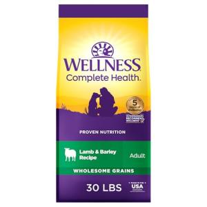 Wellness Complete Health Dry Dog Food with Grains, Made in USA with Real Meat & Natural Ingredients, All Breeds, Adult Dogs (Lamb & Barley, 30-lb) – With Nutrients for Immune, Skin, & Coat Support,