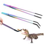 2PCS Stainless Steel Reptile Feeding Tongs with Rubber Tip, 10.6" Straight & Curved Long Tweezers, Perfect for Aquariums & Crafts - Ideal Bearded Dragon & Snake Tank Accessories, Terrarium Supplies