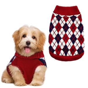 Pet Sweater The Diamond Plaid Cat Dog Shirts, Dog Apparel with Leash Hole,Red Boys Girls High Stretch Pet Clothes Small