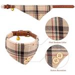 3 PCS Dog Collars for Small Puppy Collar and Leash Set, Bow Tie with Bell, Bandana Leather for Small Dogs Puppies and Cats(Beige)