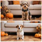 KOOLTAIL Thanksgiving Dog Collar and Leash Set with Bow Tie & Bells for Small Dogs-Fall Puppy Collar and Leash with Dog Bandana Collar, Soft Leather Tangle Free Leashes for Boys Girls Cats