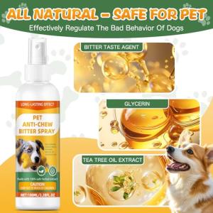 No Chewing Spray for Dogs, Anti-Chew Bitter for Dog Behavior Training Aid Spray, Natural Ingredients, Protect Furniture Shoes Belongings, Stop Chewing, Licking, Biting for Dog Deterrent Spray