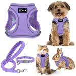 GAMUDA Small Pet Harness Collar and Leash Set, Step in No Chock No Pull Linen Fabric Soft Mesh Dog Vest Harnesses Reflective for Dogs Puppy Cats Kitten Rabbit (Purple, S)