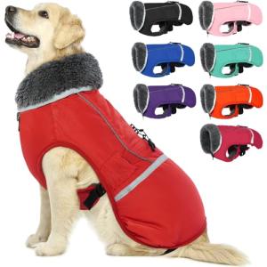 QBLEEV Warm Dog Coat Reflective Dog Jacket, Waterproof Dog Winter Coat Turtleneck Dog Clothes for Cold Weather, Thick Fleece Dog Snowsuit Christmas Dog Vest Pet Apparel for Small Medium Large Dogs L