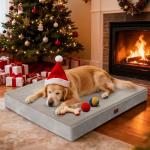 OhGeni 41 Inches Orthopedic Waterproof & Machine Washable Dog Bed for Large Pets, Suitable for Crates, 25D Egg Crate Foam, Non-Slip Bottom & Removable Cover, Gifts for Christmas(Gray)