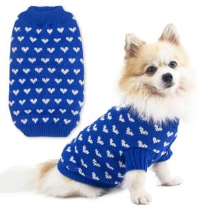 Dog Sweater Heart Puppy Sweater Warm Soft Pet Cloth Dog Outfits for Small Dogs and Cats (Blue, M)