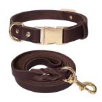 LWBMG 5FT Leather Dog Collar and Leash Set, Heavy Duty Dog Leash and Collar with Metal Buckle,Adjustable Pet Lead and Collar Set, Soft Pet Leash and Collar for Small Medium Dogs Brown