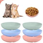 6-Pieces Whisker Fatigue Cat Bowl - 5.5 Inch Shallow Cat Food Dish Wide Cats Wet Feeding Bowls, PET Plate for Kittens and Short Legged Cats, Wheat Straw