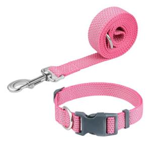 Pawhuggies Reflective Dog Collar and Leash Set, Nylon Dog Leash with Heavy-Duty Steel D-Ring, Adjustable with Quick Release Buckle for Small Dogs, Pink S