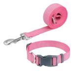 Pawhuggies Reflective Dog Collar and Leash Set, Nylon Dog Leash with Heavy-Duty Steel D-Ring, Adjustable with Quick Release Buckle for Small Dogs, Pink S