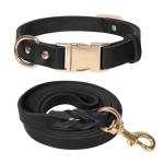 LWBMG 5FT Leather Dog Collar and Leash Set, Heavy Duty Dog Leash and Collar with Metal Buckle,Adjustable Pet Collar and Lead, Soft Pet Leash and Collar Set for Small Medium Large Dogs Black