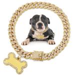 Hillban Dog Chain Golden Diamond Collar with Pet ID Jewelry Tags Rhinestones Stainless Steel Metal Link Collar Walking Chain Necklace for Puppy Boys Girls Small Dogs(8 Inch)
