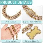 Hillban Dog Chain Golden Diamond Collar with Pet ID Jewelry Tags Rhinestones Stainless Steel Metal Link Collar Walking Chain Necklace for Puppy Boys Girls Small Dogs(8 Inch)