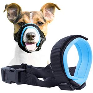 Gentle Muzzle Guard for Dogs - Prevents Biting and Unwanted Chewing Safely – New Secure Comfort Fit - Soft Neoprene Padding – No More Chafing – Training Guide Helps Build Bonds with Pet (L, Blue)