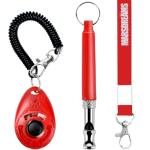 MARSDREAMS Pet Training Clicker, Whistle -Training Behaviour Aids Accessories for Puppies with Lanyard - Barking Control Device - Long Range Adjustable Frequency, Pack of 3 Red