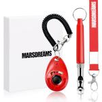 MARSDREAMS Pet Training Clicker, Whistle -Training Behaviour Aids Accessories for Puppies with Lanyard - Barking Control Device - Long Range Adjustable Frequency, Pack of 3 Red