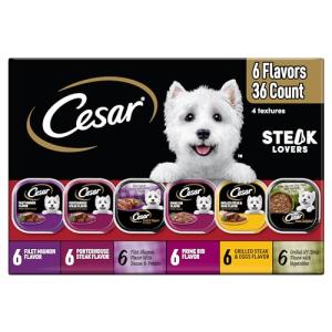 Cesar Wet Dog Food Steak Lovers Variety Pack with Real Meat, 3.5 oz. Trays (36 Count, Pack of 1)