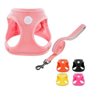 HIHANHAN Soft Mesh Dog Harness and Leash Set, No Pull Puppy Harness and Leash Set, Reflective Step in Harness for Small Medium Dogs, Easy Walk Escape Proof Vest Harnesses (Pink, S)