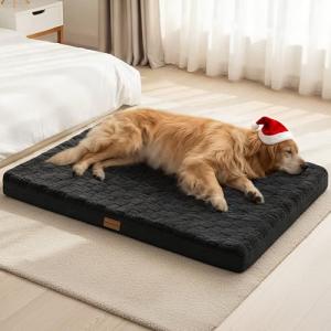 Patas Lague Orthopedic Dog Bed Large Sized Dog 36''X24'', Waterproof Soft Comfortable Egg Crate Foam Large Pet Beds Crate Mat with Removable Washable Cover and Nonskid Bottom, Black
