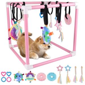 Sibosen Puppy Play Gym with 10 Hanging Toys for Small Dogs Indoor Jungle Playground PVC Frame with Interactive Funny Enrichment Toys Dogs Activity Center Durable, Lightweight