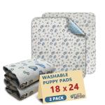 Washable Pee Pads for Dogs, 2 Pack Reusable Puppy Pads, Absorbent Whelping Pads with Bone Print, Non-Slip Waterproof Pet Training Pads for Couch, Crate, Potty Training - 18x24in