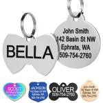 GoTags Stainless Steel Pet ID Tags, Personalized Dog Tags and Cat Tags, up to 8 Lines of Custom Text, Engraved on Both Sides, in Bone, Round, Heart, Bowtie and More (Bow Tie, Regular (Pack of 1))