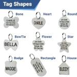 GoTags Stainless Steel Pet ID Tags, Personalized Dog Tags and Cat Tags, up to 8 Lines of Custom Text, Engraved on Both Sides, in Bone, Round, Heart, Bowtie and More (Bow Tie, Regular (Pack of 1))