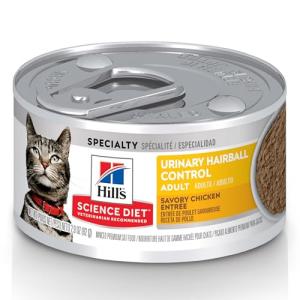 Hill's Science Diet Urinary Hairball Control, Adult 1-6, Urinary Track Health & Hairball Control Support, Wet Cat Food, Chicken Minced, 2.9 oz Can, Case of 24