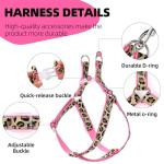 Mile High Life Leopard Dog Harness Collar Leash Set, Adjustable No Pull Dog Halter Harness for Small Breed Dogs, Easy Control for Training Walking (Pink, XS Chest 9"-15", Neck 8"-12")