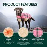 Kuoser Waterproof Dog Coat, Reversible Dog Jacket for Small Dogs, Adjustable Durable Doggie Winter Coat Warm Cozy Puppy Cold Weather Apparel from Small to Large Breed, Pink S