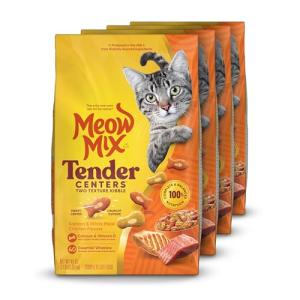 Meow Mix Tender Centers Salmon & White Meat Chicken Flavors Cat Food, 3 Pound (Pack of 4), Crunchy Outside Meaty Inside