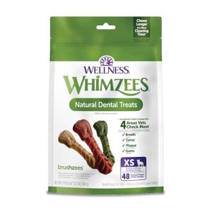 WHIMZEES Wellness Brushzees Dog Dental Treats, Natural Chews, Extra Small Size Stick, (48 Count)