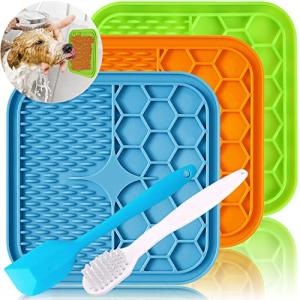 Kwispel Dog Lick Mat, 3 Pcs Lick Mat for Dogs with Suction Cups for Anxiety, Peanut Butter Dog Licking Mat Slow Feeder Dispensing Treater Lick Pad for Dogs Cats Bathing Grooming