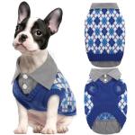 Kuoser Dog Sweater Plaid Dog Sweaters with Harness Hole, Polo Design Puppy Knitwear Fall Winter Sweater for Small Dogs, Pet Cold Weather Clothes Warm Doggie Pullover Sweatshirt, Blue S